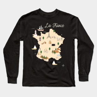 La France Europe Illustration Country Map Long Sleeve T-Shirt